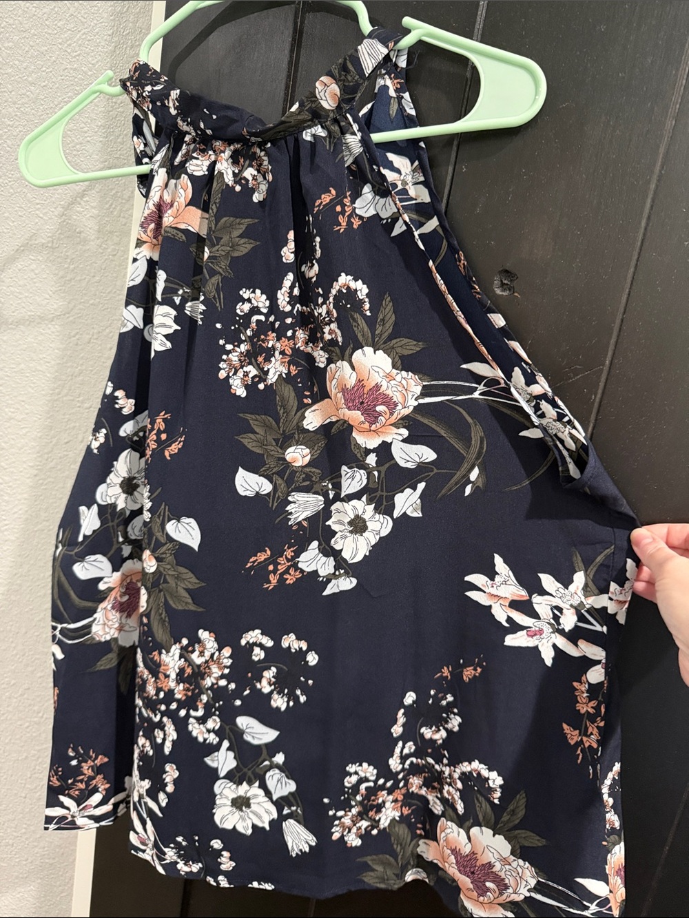 Navy Floral Halter Neck Tank Top